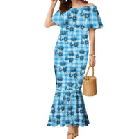 Blue Palaka Hawaii Mermaid Dress Hawaiian Lehua Blossoms LT05 Women Blue - Polynesian Pride