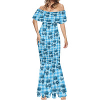 Blue Palaka Hawaii Mermaid Dress Hawaiian Lehua Blossoms LT05 - Polynesian Pride