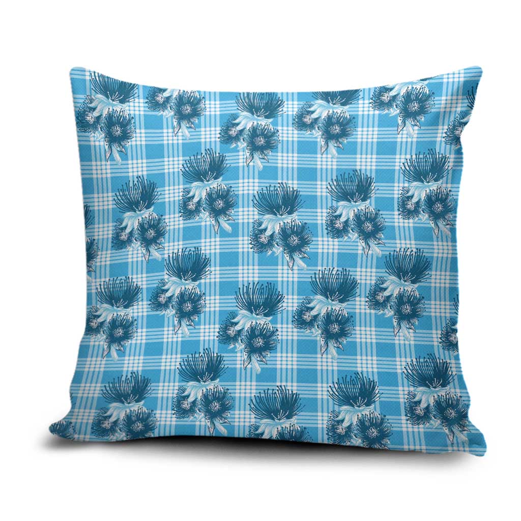 Blue Palaka Hawaii Pillow Cover Hawaiian Lehua Blossoms LT05 Blue - Polynesian Pride
