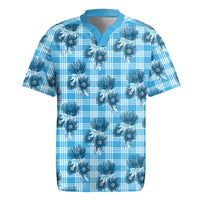 Blue Palaka Hawaii Rugby Jersey Hawaiian Lehua Blossoms