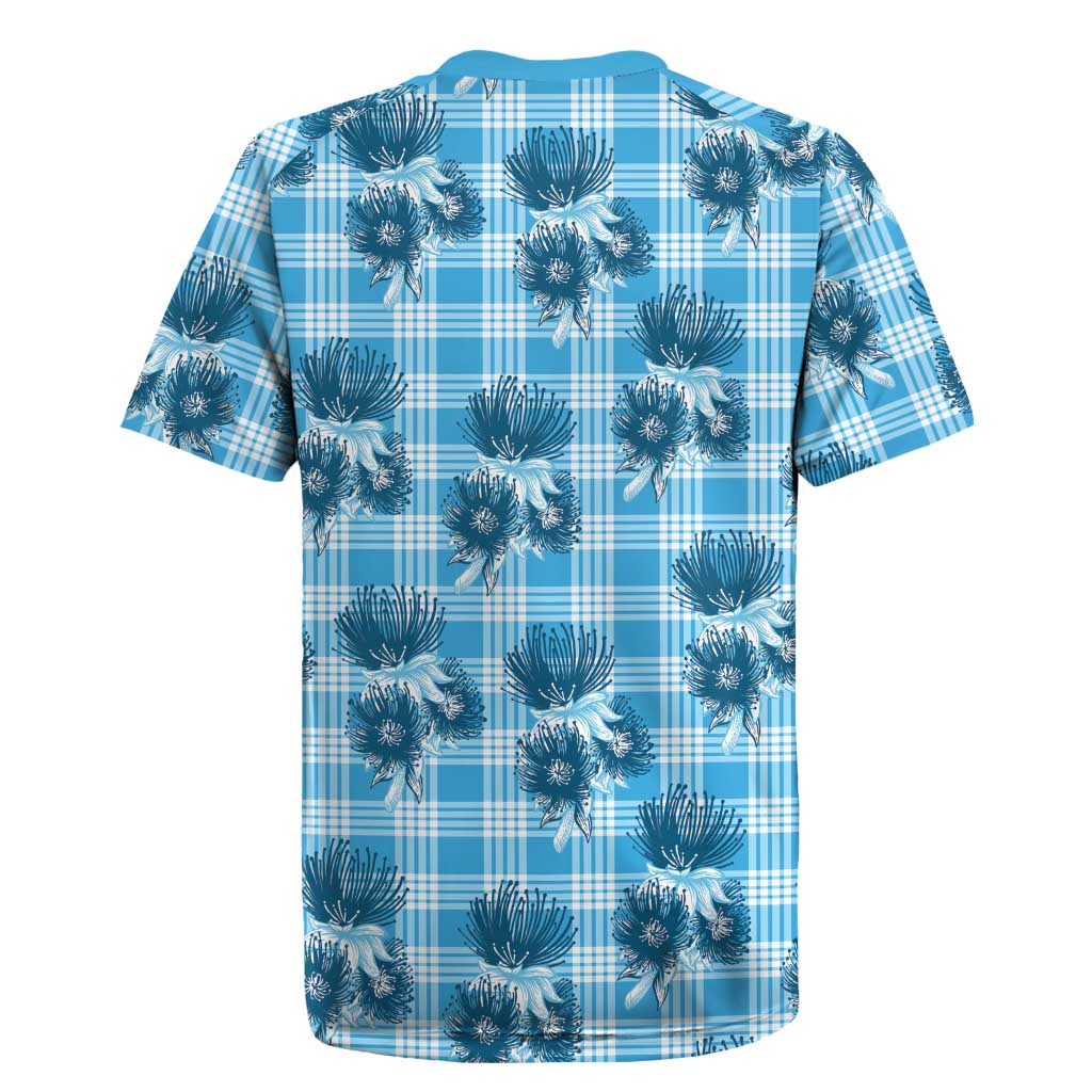 Blue Palaka Hawaii Rugby Jersey Hawaiian Lehua Blossoms