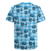 Blue Palaka Hawaii Rugby Jersey Hawaiian Lehua Blossoms