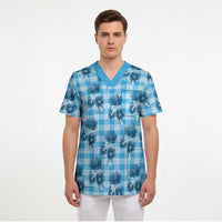 Blue Palaka Hawaii Scrub Top Hawaiian Lehua Blossoms LT05 - Polynesian Pride