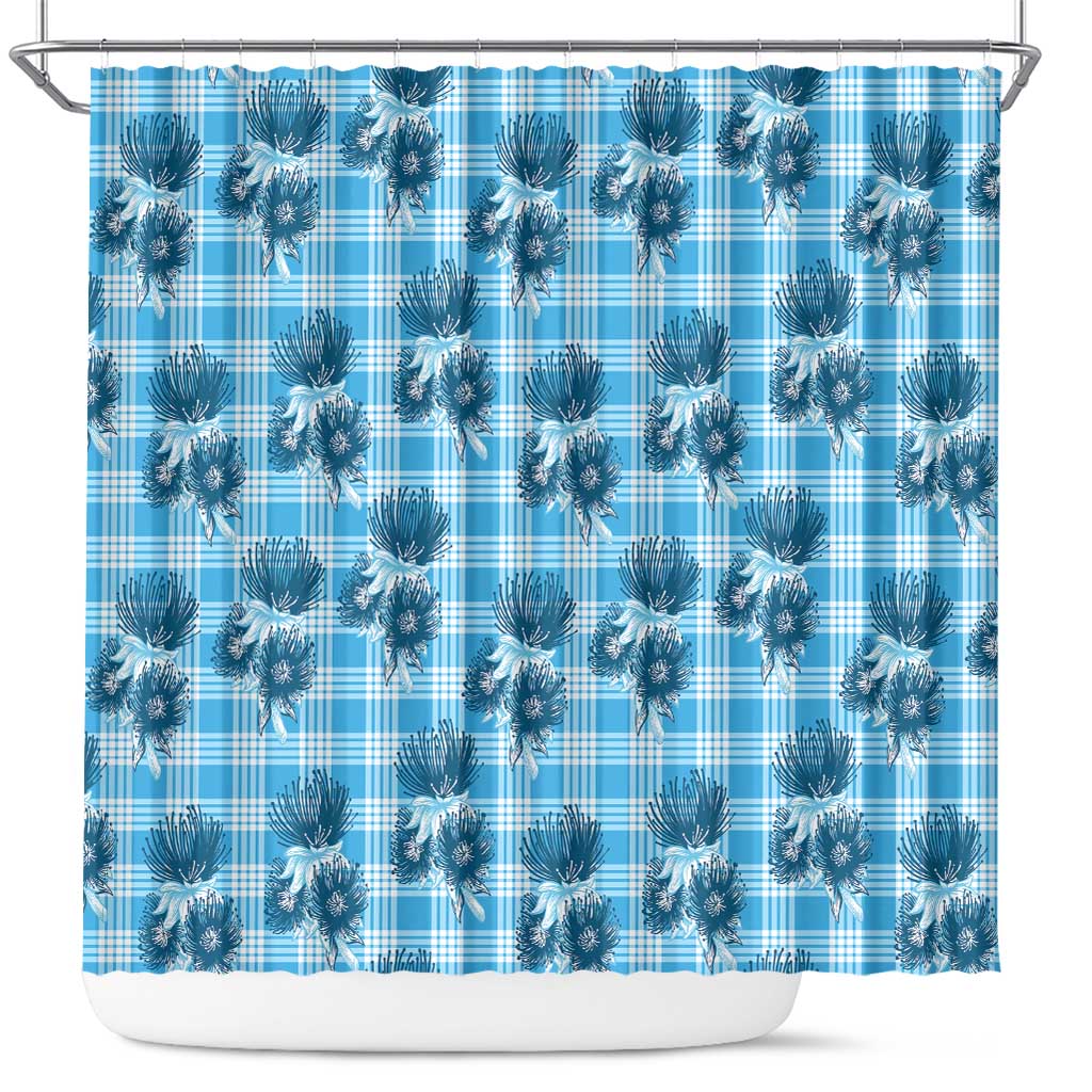 Blue Palaka Hawaii Shower Curtain Hawaiian Lehua Blossoms LT05 Blue - Polynesian Pride