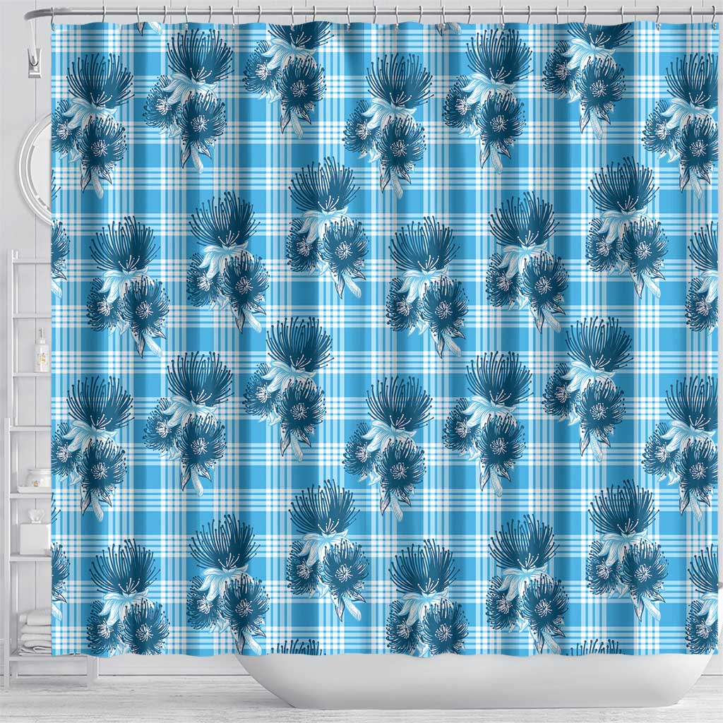 Blue Palaka Hawaii Shower Curtain Hawaiian Lehua Blossoms LT05 - Polynesian Pride