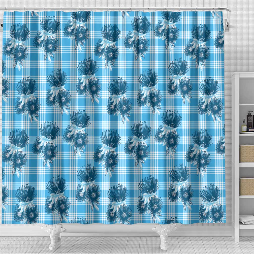 Blue Palaka Hawaii Shower Curtain Hawaiian Lehua Blossoms LT05 - Polynesian Pride