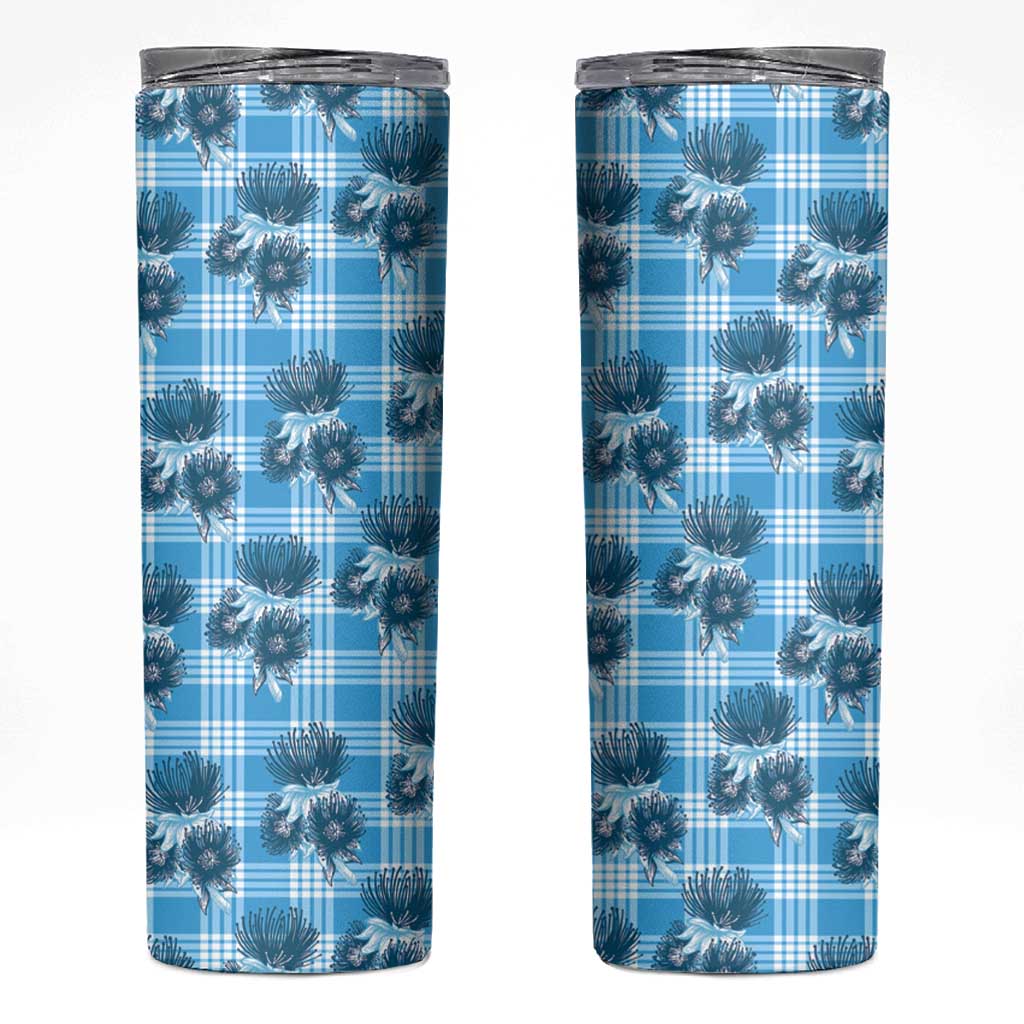 Blue Palaka Hawaii Skinny Tumbler Hawaiian Lehua Blossoms LT05 Blue - Polynesian Pride