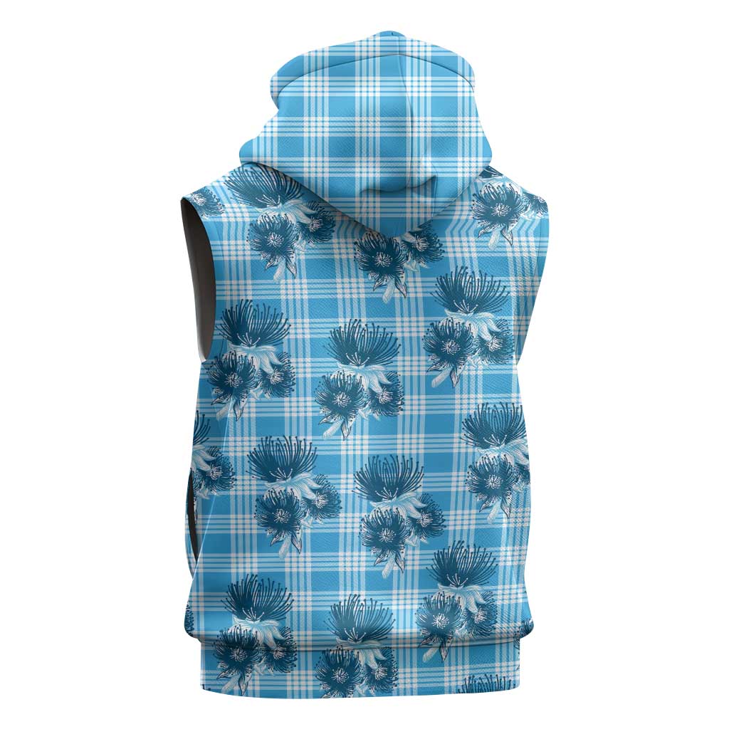 Blue Palaka Hawaii Sleeveless Hoodie Hawaiian Lehua Blossoms LT05 - Polynesian Pride
