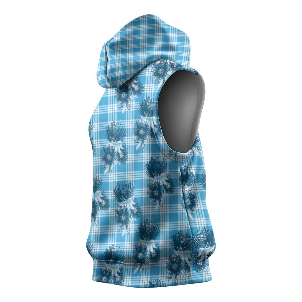 Blue Palaka Hawaii Sleeveless Hoodie Hawaiian Lehua Blossoms LT05 - Polynesian Pride