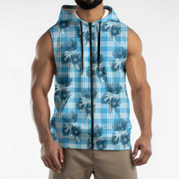Blue Palaka Hawaii Sleeveless Zip Hoodie Hawaiian Lehua Blossoms LT05 - Polynesian Pride