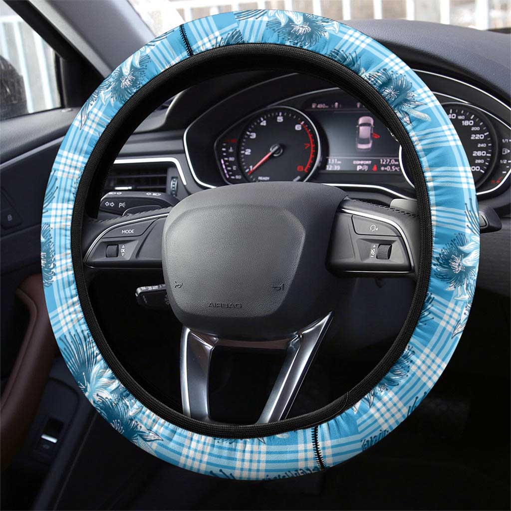 Blue Palaka Hawaii Steering Wheel Cover Hawaiian Lehua Blossoms LT05 - Polynesian Pride