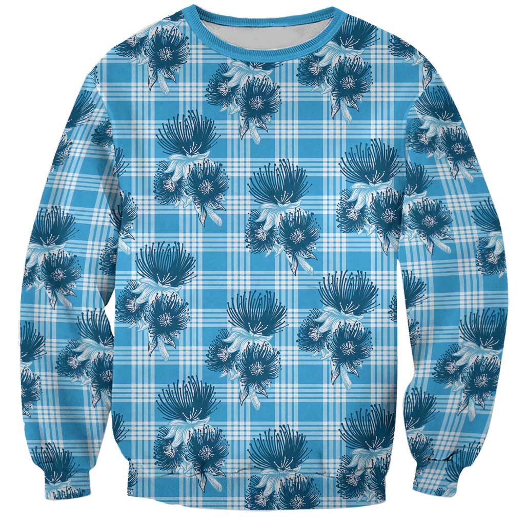 Blue Palaka Hawaii Sweatshirt Hawaiian Lehua Blossoms LT05 Unisex Blue - Polynesian Pride