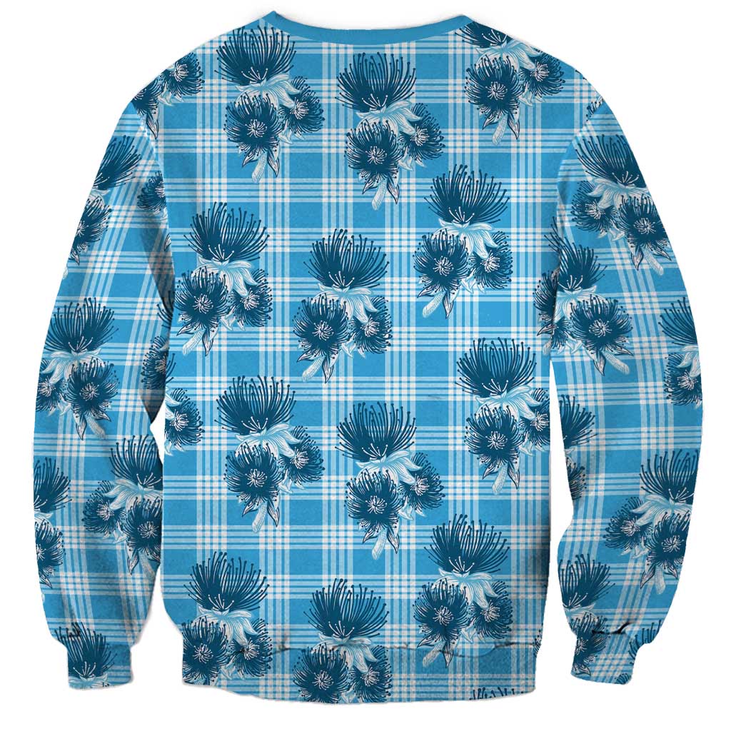 Blue Palaka Hawaii Sweatshirt Hawaiian Lehua Blossoms LT05 - Polynesian Pride