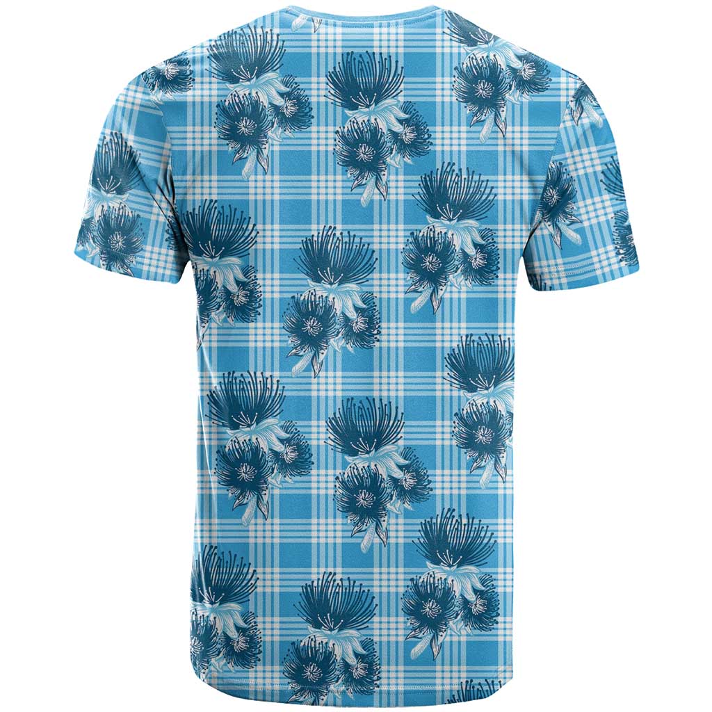 Blue Palaka Hawaii T Shirt Hawaiian Lehua Blossoms LT05 - Polynesian Pride