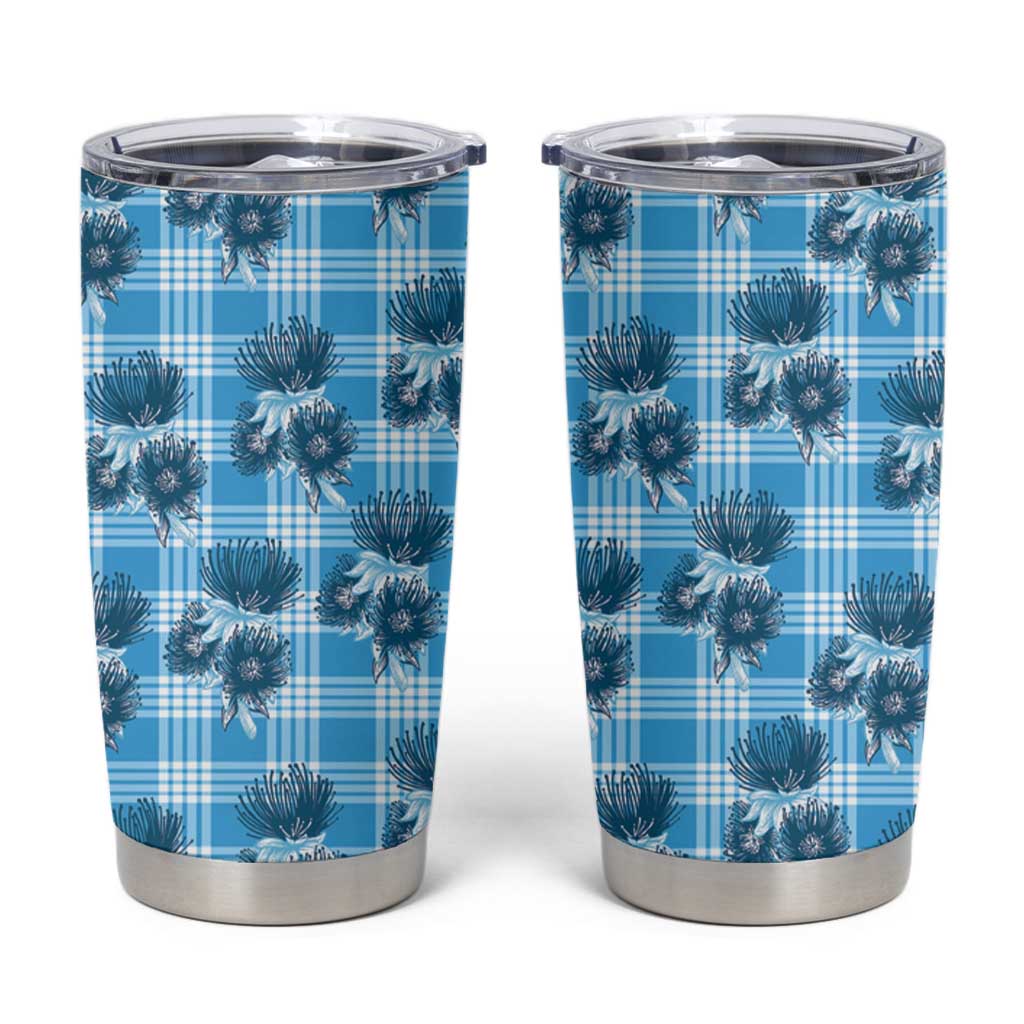 Blue Palaka Hawaii Tumbler Cup Hawaiian Lehua Blossoms LT05 Blue - Polynesian Pride