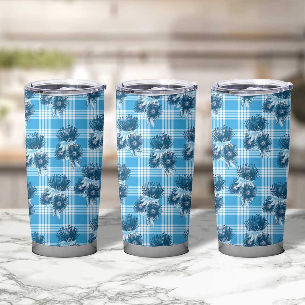 Blue Palaka Hawaii Tumbler Cup Hawaiian Lehua Blossoms LT05 - Polynesian Pride