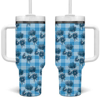 Blue Palaka Hawaii Tumbler With Handle Hawaiian Lehua Blossoms LT05 One Size: 40 oz Blue - Polynesian Pride