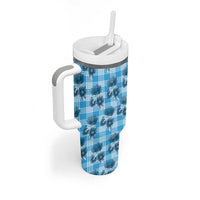 Blue Palaka Hawaii Tumbler With Handle Hawaiian Lehua Blossoms LT05 - Polynesian Pride