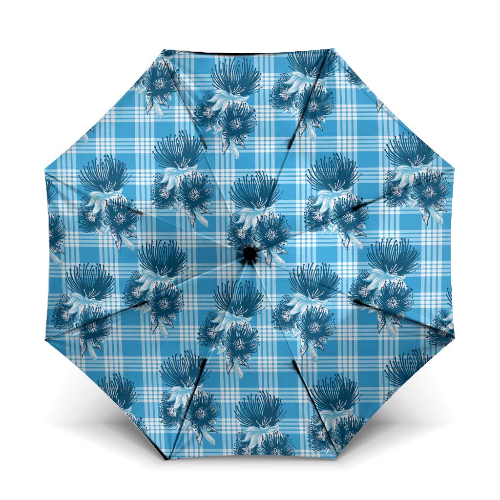 Blue Palaka Hawaii Umbrella Hawaiian Lehua Blossoms