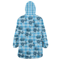 Blue Palaka Hawaii Wearable Blanket Hoodie Hawaiian Lehua Blossoms