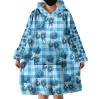 Blue Palaka Hawaii Wearable Blanket Hoodie Hawaiian Lehua Blossoms