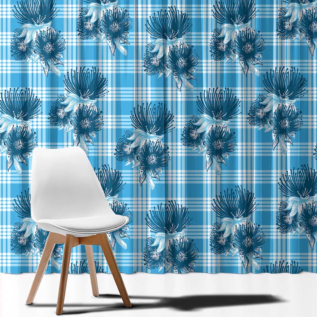 Blue Palaka Hawaii Window Curtain Hawaiian Lehua Blossoms LT05 - Polynesian Pride