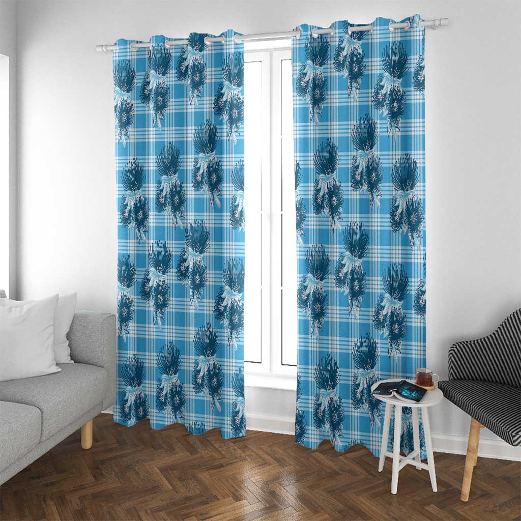 Blue Palaka Hawaii Window Curtain Hawaiian Lehua Blossoms LT05 With Grommets Blue - Polynesian Pride