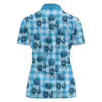 Blue Palaka Hawaii Women Polo Shirt Hawaiian Lehua Blossoms LT05 - Polynesian Pride