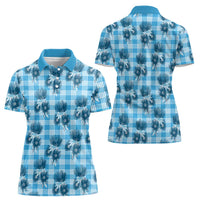 Blue Palaka Hawaii Women Polo Shirt Hawaiian Lehua Blossoms LT05 - Polynesian Pride