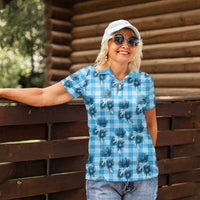 Blue Palaka Hawaii Women Polo Shirt Hawaiian Lehua Blossoms LT05 - Polynesian Pride