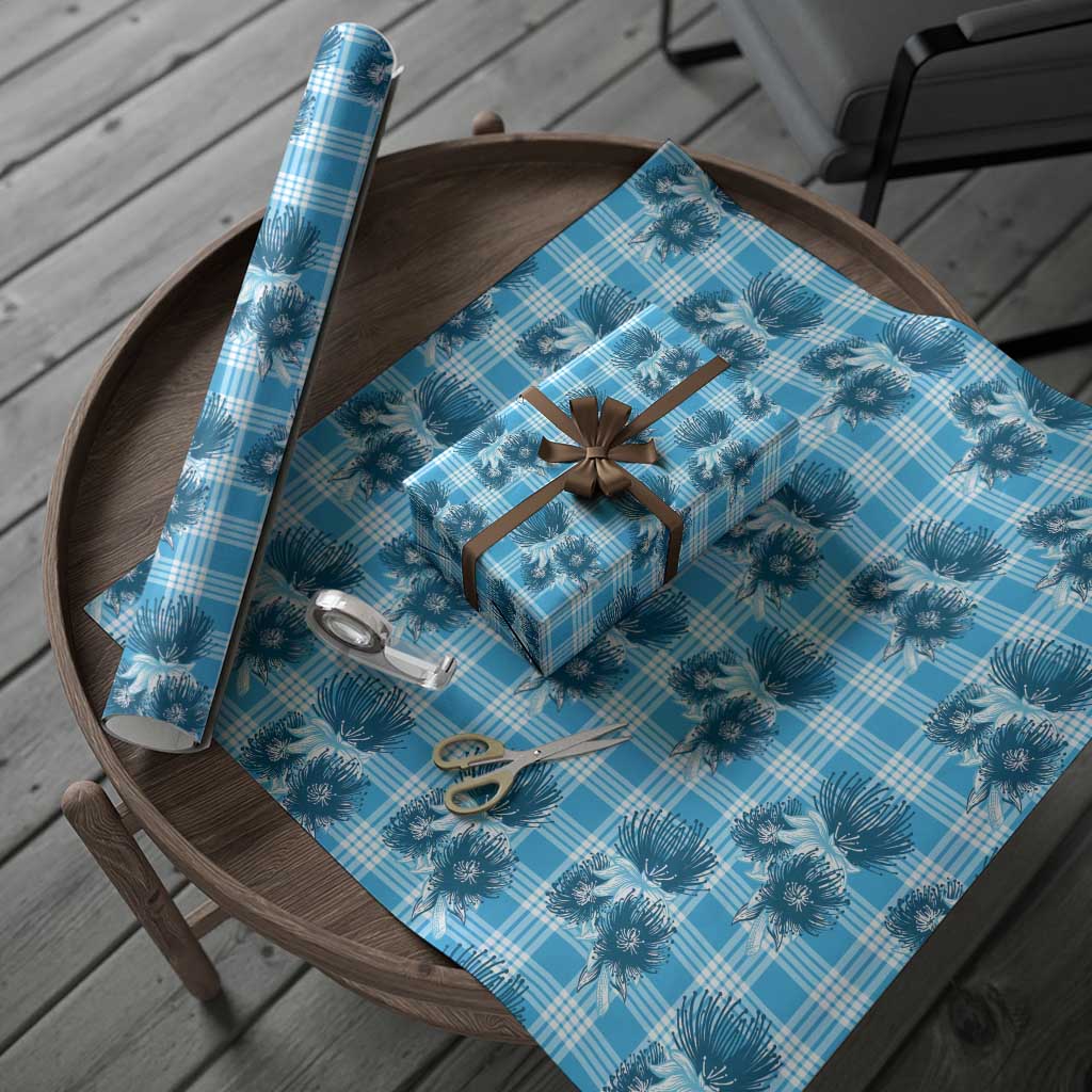 Blue Palaka Hawaii Wrapping Paper Hawaiian Lehua Blossoms LT05 - Polynesian Pride