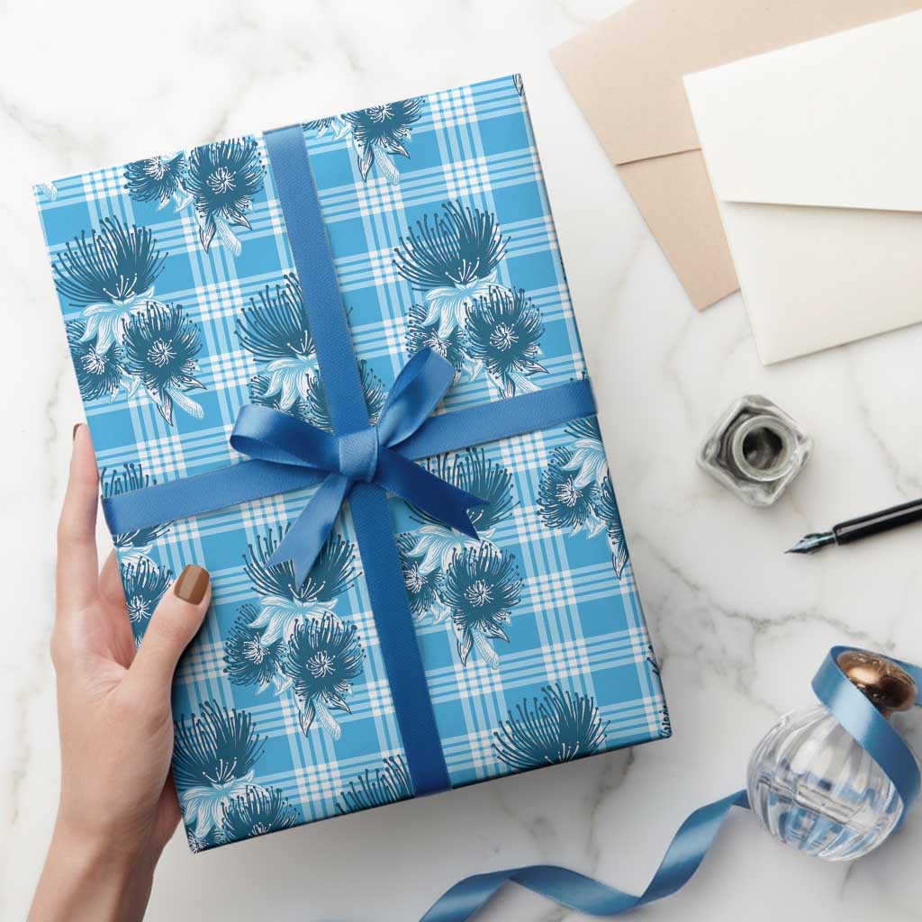 Blue Palaka Hawaii Wrapping Paper Hawaiian Lehua Blossoms LT05 - Polynesian Pride