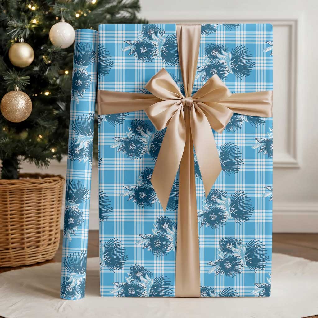 Blue Palaka Hawaii Wrapping Paper Hawaiian Lehua Blossoms LT05 - Polynesian Pride