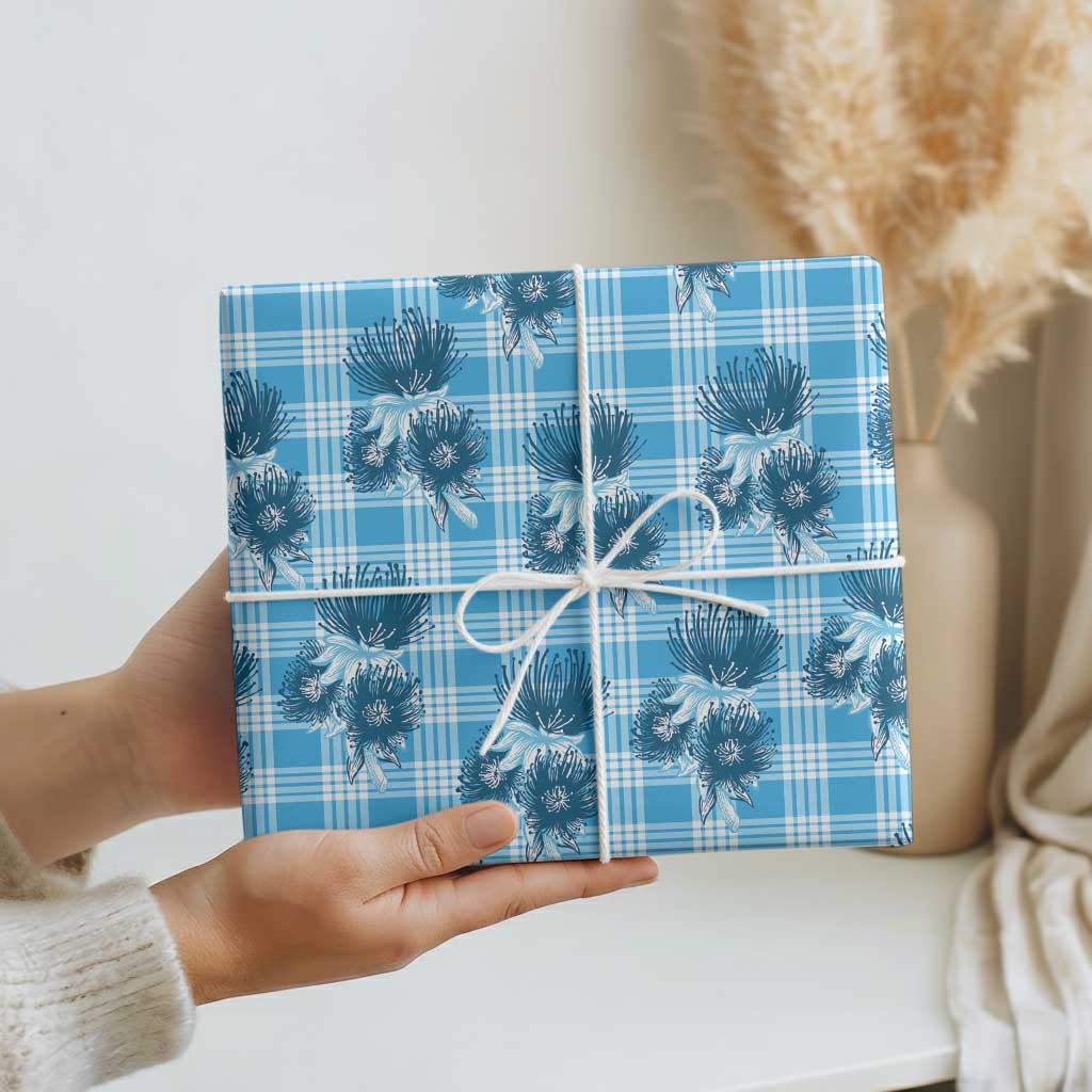 Blue Palaka Hawaii Wrapping Paper Hawaiian Lehua Blossoms LT05 - Polynesian Pride