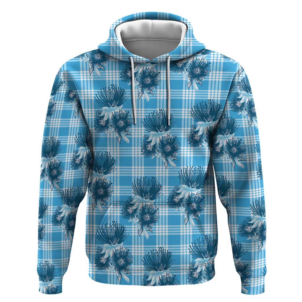 Blue Palaka Hawaii Zip Hoodie Hawaiian Lehua Blossoms LT05 Pullover Hoodie Blue - Polynesian Pride