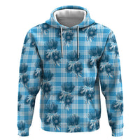 Blue Palaka Hawaii Zip Hoodie Hawaiian Lehua Blossoms LT05 Pullover Hoodie Blue - Polynesian Pride