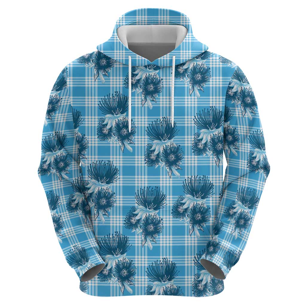 Blue Palaka Hawaii Zip Hoodie Hawaiian Lehua Blossoms LT05 - Polynesian Pride