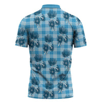 Blue Palaka Hawaii Zipper Polo Shirt Hawaiian Lehua Blossoms LT05 - Polynesian Pride