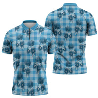 Blue Palaka Hawaii Zipper Polo Shirt Hawaiian Lehua Blossoms LT05 - Polynesian Pride