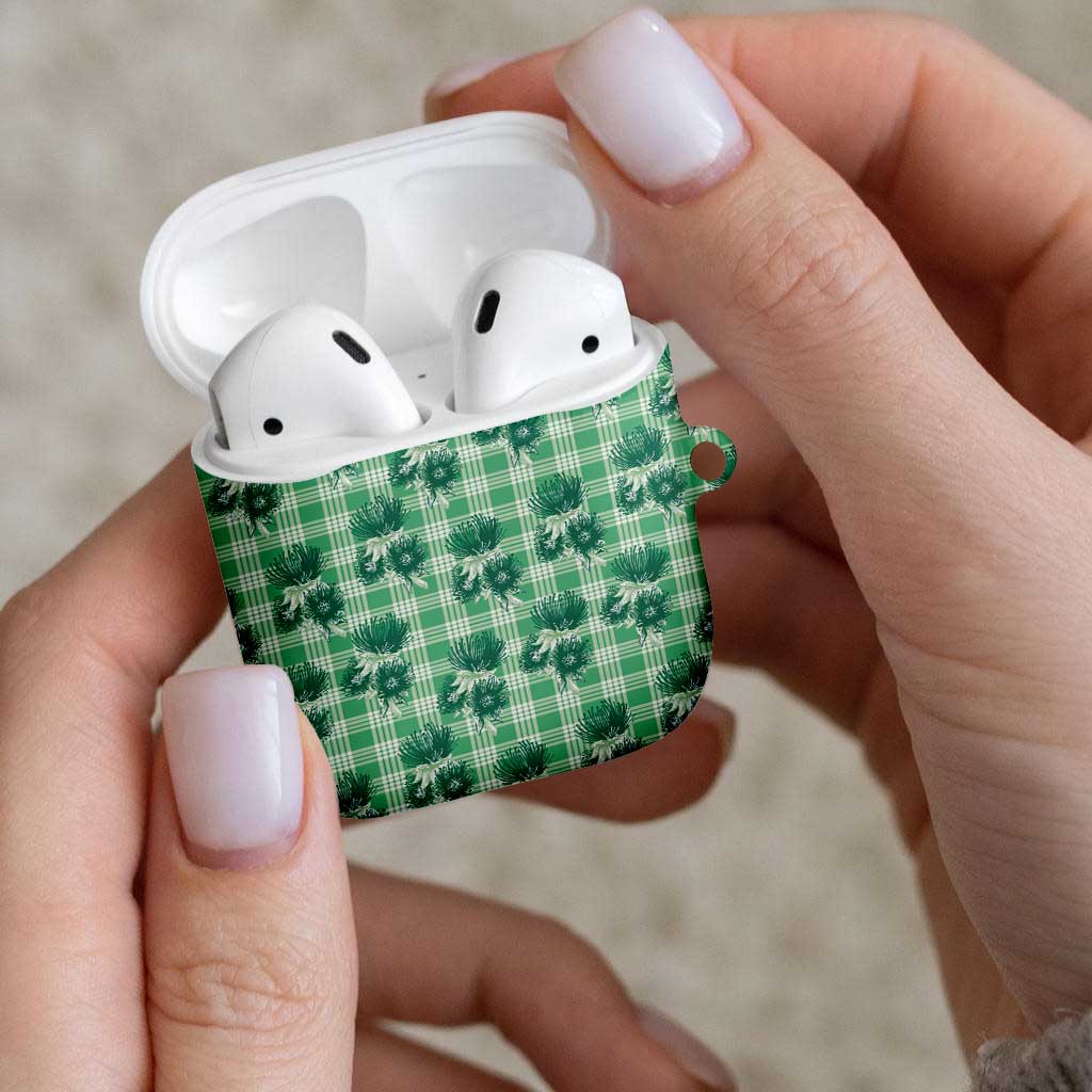 Green Palaka Hawaii AirPods Case Hawaiian Lehua Blossoms