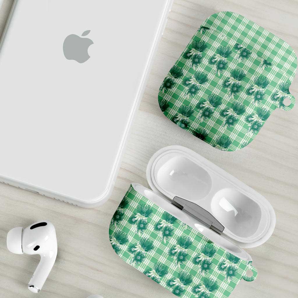 Green Palaka Hawaii AirPods Case Hawaiian Lehua Blossoms