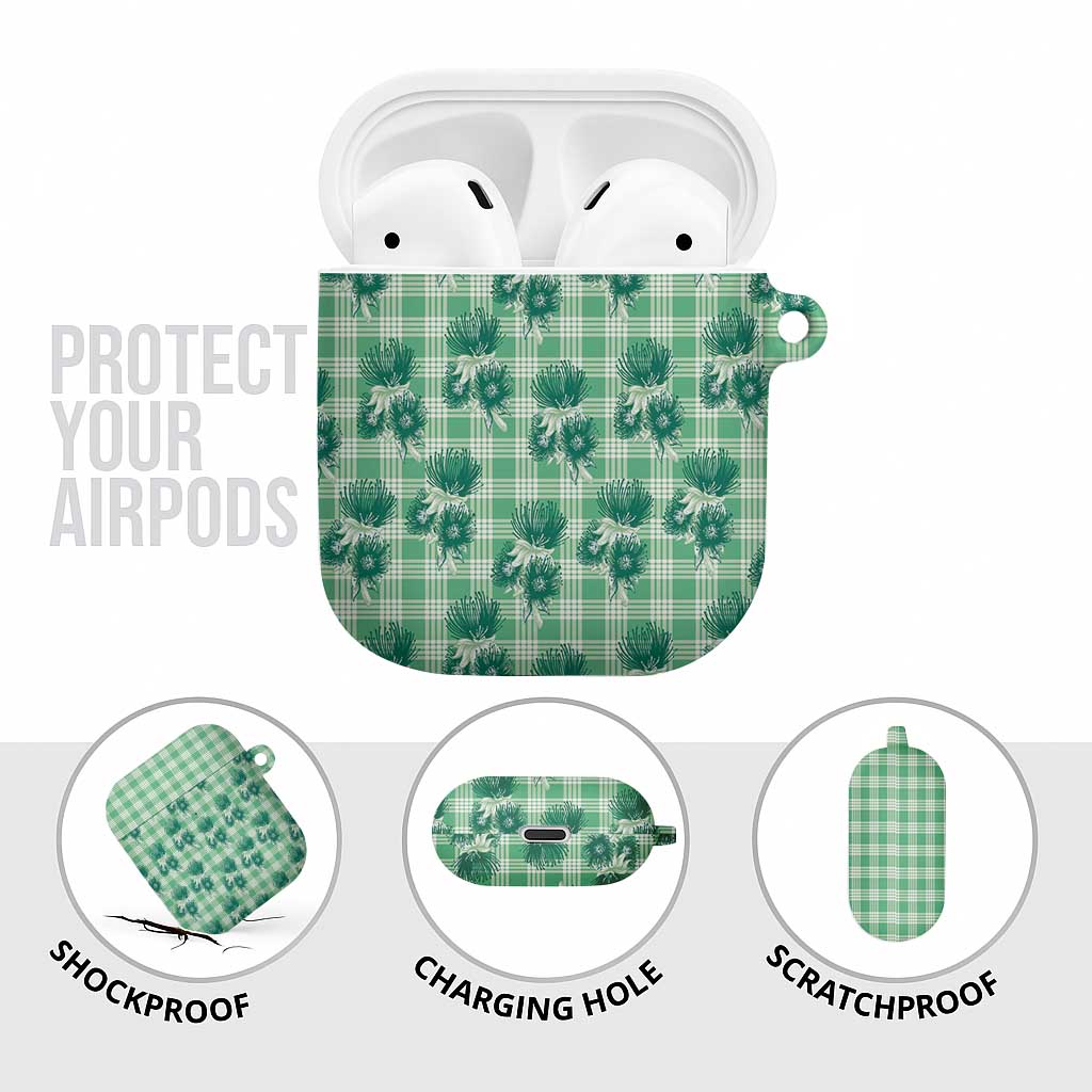 Green Palaka Hawaii AirPods Case Hawaiian Lehua Blossoms