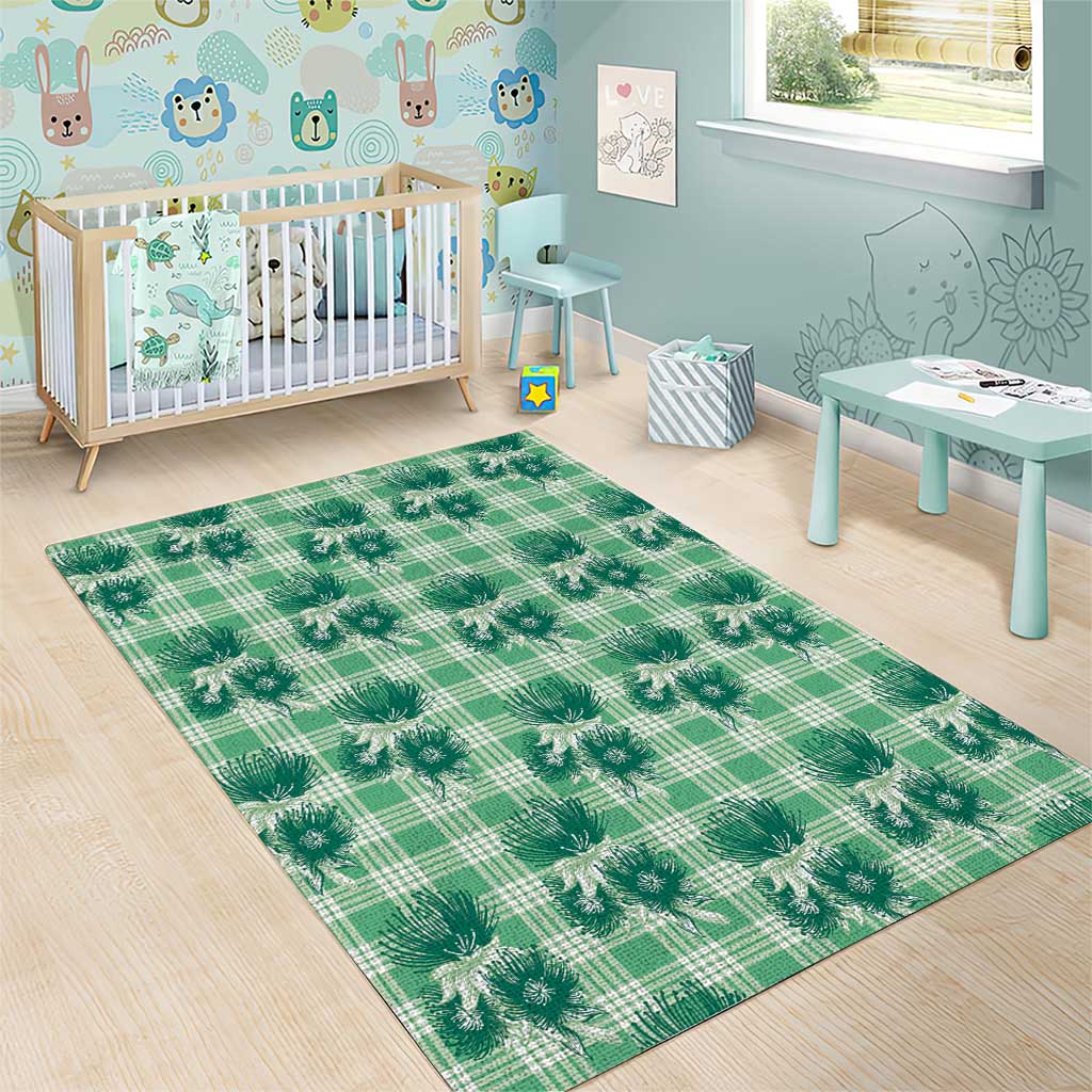 Green Palaka Hawaii Area Rug Hawaiian Lehua Blossoms LT05 - Polynesian Pride