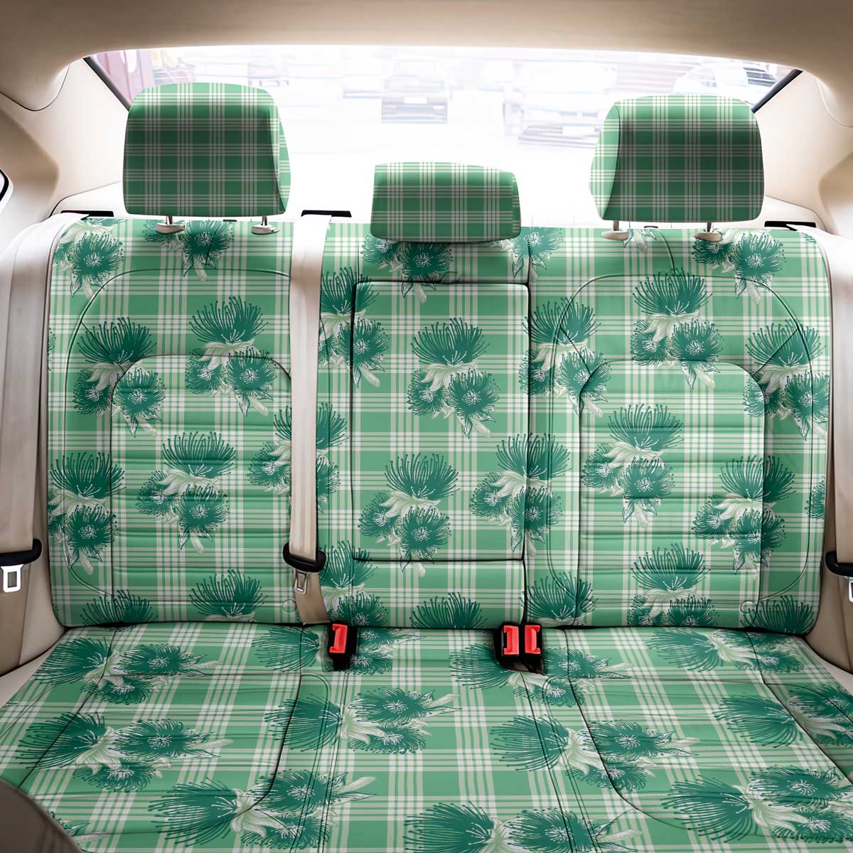Green Palaka Hawaii Back Car Seat Cover Hawaiian Lehua Blossoms LT05 - Polynesian Pride