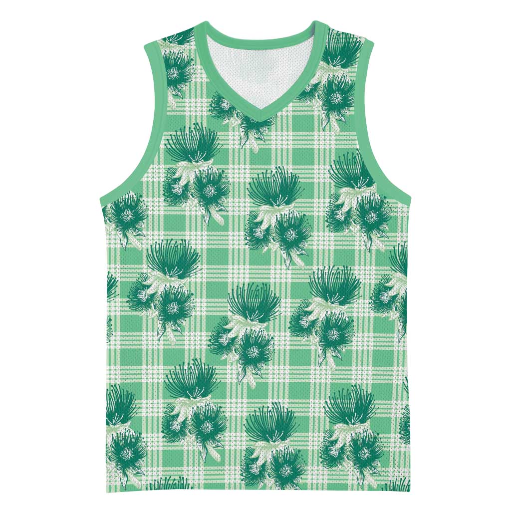 Green Palaka Hawaii Basketball Jersey Hawaiian Lehua Blossoms