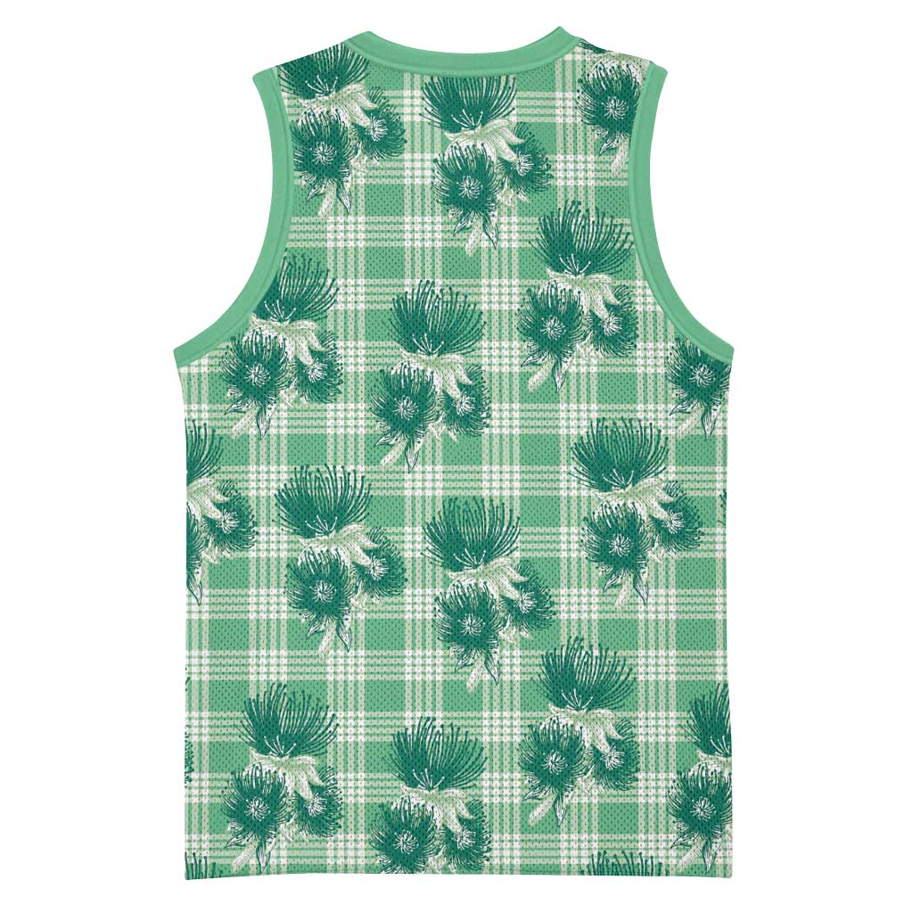 Green Palaka Hawaii Basketball Jersey Hawaiian Lehua Blossoms
