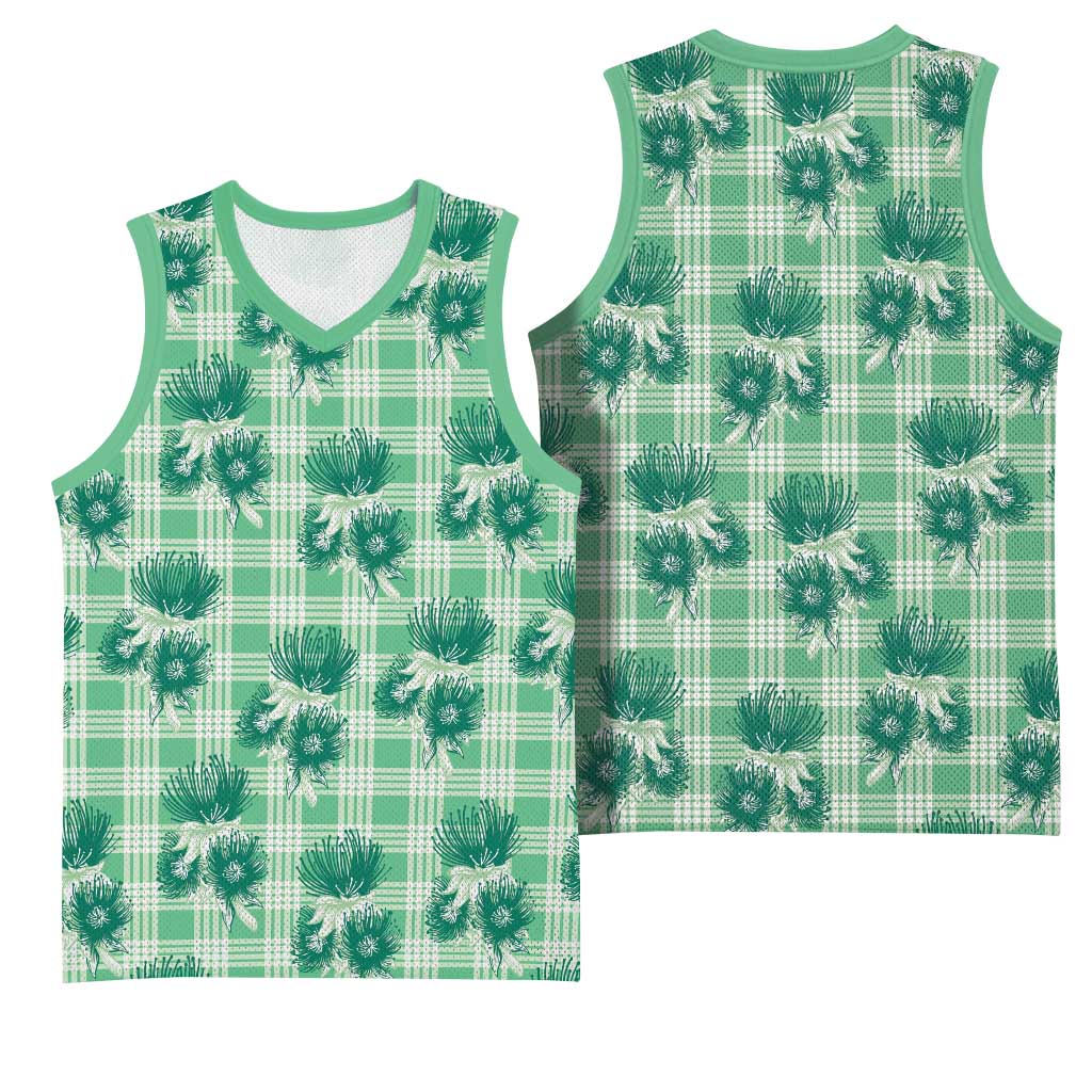 Green Palaka Hawaii Basketball Jersey Hawaiian Lehua Blossoms