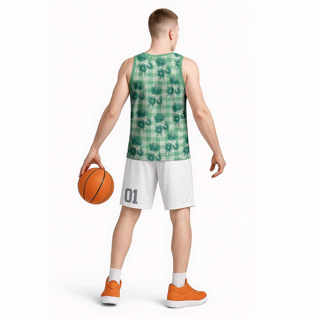 Green Palaka Hawaii Basketball Jersey Hawaiian Lehua Blossoms