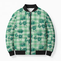 Green Palaka Hawaii Bomber Puffer Jacket Hawaiian Lehua Blossoms