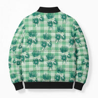 Green Palaka Hawaii Bomber Puffer Jacket Hawaiian Lehua Blossoms